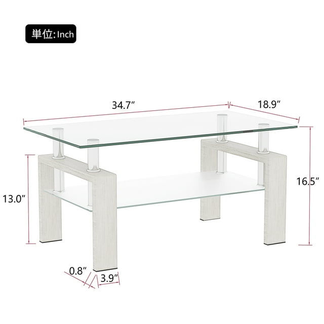 Tempered Clear Glass Coffee Table, Modern Side Center Tables for Living Room, Living Room Furniture