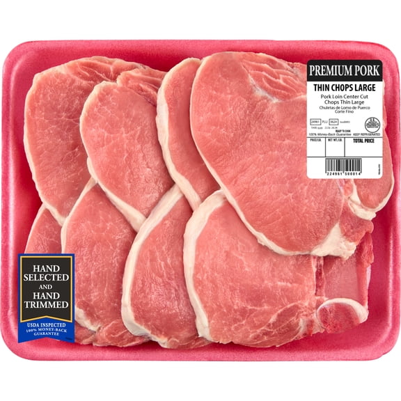 Pork Center Cut Loin Chops, Thin, Bone-In, 8 count, 2.3 - 3.11 lb Tray