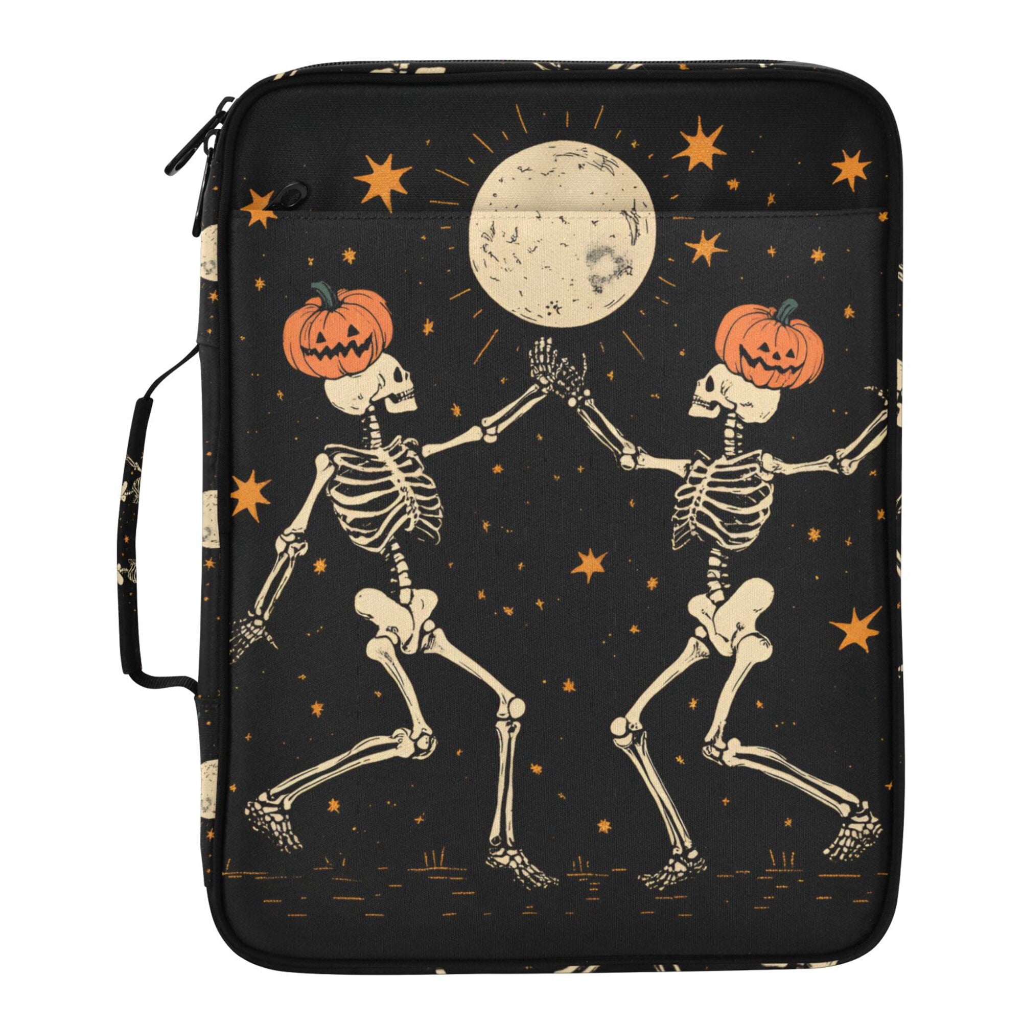 FORMRS Accordion File Folder A4 Size 7-Pocket Expanding Document Organizer Bag with 3 Ring Binder, Black Halloween Dancing