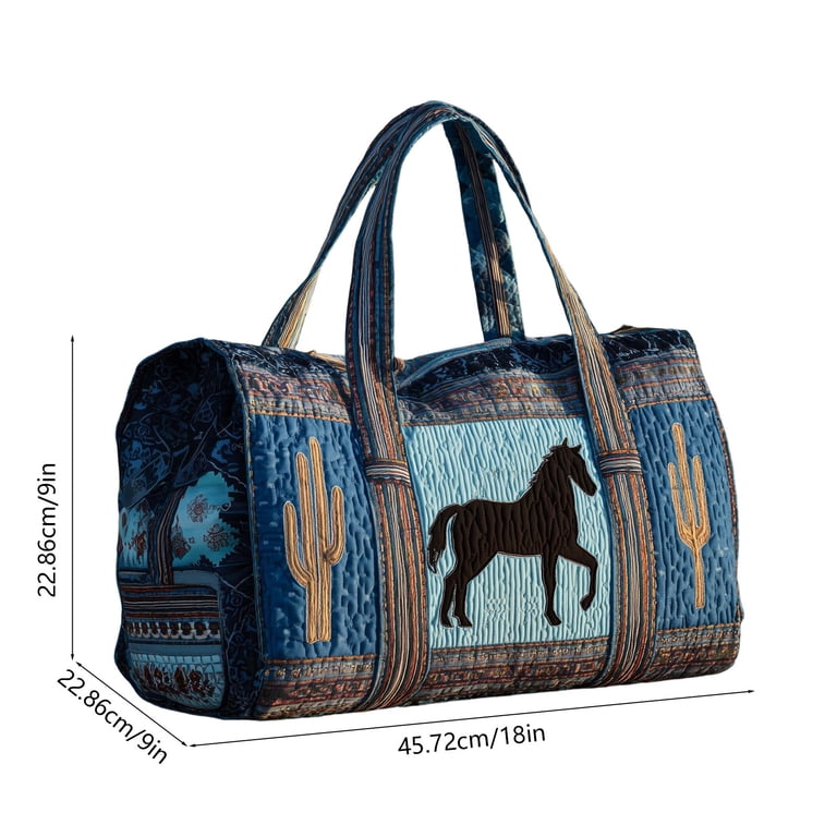 horse tote travel bag TOBGBE featuring a striking horse silhouette print and genuine leather accents Horse Totes With Zippered Close