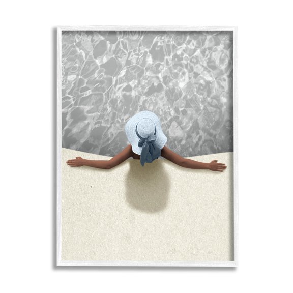 Stupell Industries Summer Aerial View Person Pool Water Graphic Art White Framed Art Print Wall Art, Design by Marcus Prime