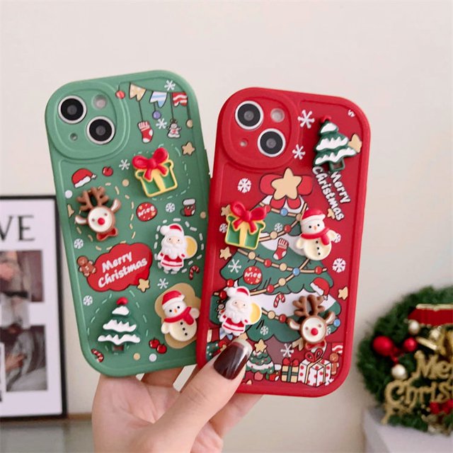 2 fundas navideñas para iPhone 14 Pro Max de 6,7 pulgadas, feliz Navidad de silicona suave TPU 3D lindo muñeco de nieve Santa/astas de alce encantadora funda protectora de regalo para 6,7 pulgadas
