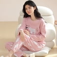 thumbnail image 4 of Pijamas de otoño e invierno para mujer, de algodón, de manga larga, con bonitos dibujos animados, para el hogar, se pueden usar al aire libre, traje de dos piezas, 4 of 5