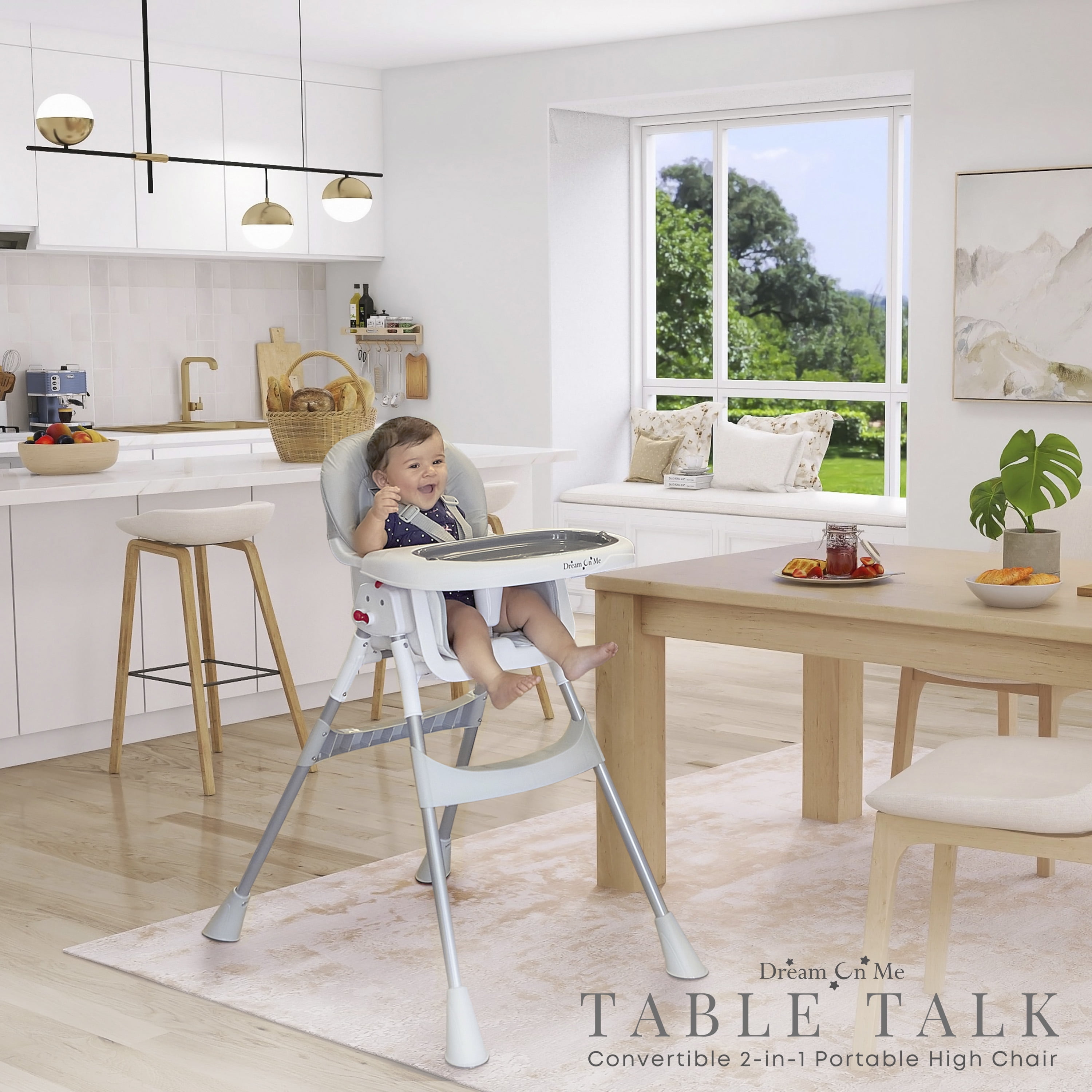 Dream On Me Portable 2-In-1 Table Talk High Chair, Gray