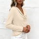 thumbnail image 2 of TaTaai Women's Casual Cowl Neck Shirt Long Sleeve V-Neck Draped Front Solid Color Blouse Flowy Soft Stretchy Lightweight Spring Summer Daily Beach Wear Gift, 2 of 9