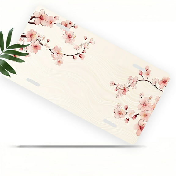 License Plate, Cherry Blossom Branches Decorative Front,Personalized Stainless Steel License Plate Cover For Men Women,12.2" X 6.2"