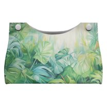 ZUXONGSY Palm Leaf Tissue Box Covers Rectangle PU Leather Tissue Cube Box Cover with Buckle Tissue Box Holder Easy to Install Napkin Tissue Dispenser for Home Bathroom Car