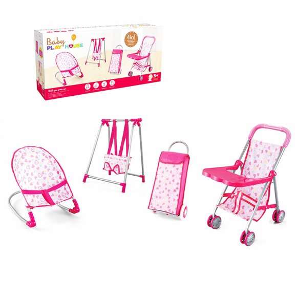 KIT CARRIOLA BABY PLAY HOUSE PARA MUÑECA 4 EN 1