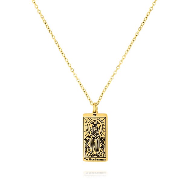 Collar de Tarot JeenMata La Suma Sacerdotisa Unisex en Baño de Oro Amarillo