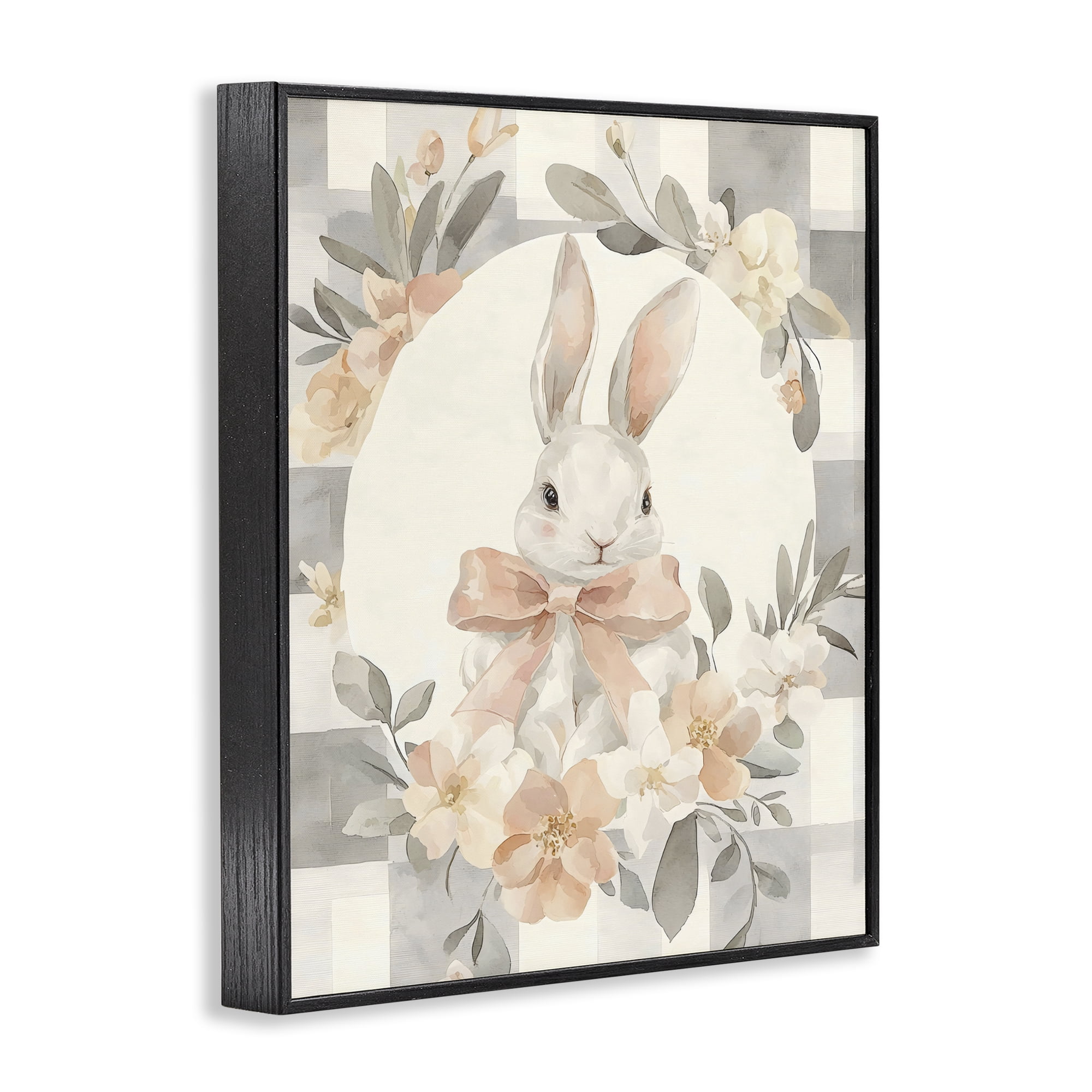 Stupell Industries Adorable Bunny in Wreath Black Framed Giclee Art, design by Creative Studio
