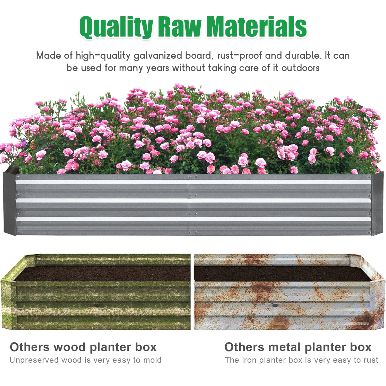 Galvanized Garden Bed, Outdoor Elevated Raised Garden Bed 6x3x1ft Vegetables Flowers and Herbs Raised Planter with Galvanized Steel, Raised Bed Kit with Metal Pole Reinforcement, Silver