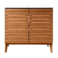 thumbnail image 7 of JONATHAN Y Calandre 36 in. W x 18 in. D x 33 in. H, Thin Linear Slat 2-Shelf, Bath Vanity Cabinet ONLY, Walnut, VAN1007B, 7 of 7