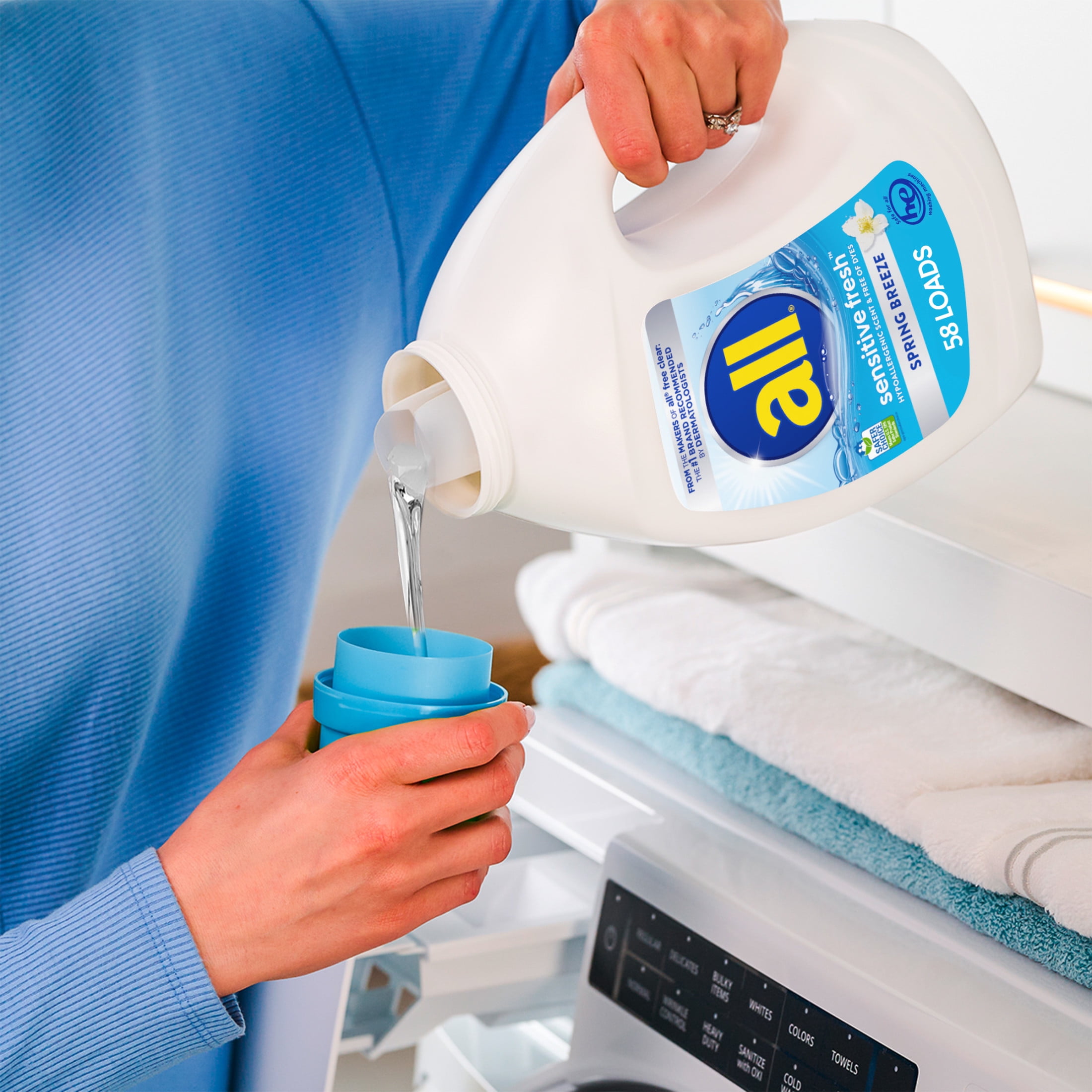 all Sensitive Fresh Liquid Laundry Detergent, Spring Breeze, 73 oz, 58 Loads