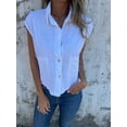 thumbnail image 3 of SCSAlgin Womens Button Down Shirts Short Cap Sleeve Summer Cotton Linen V Neck Collared Blouses Casual Tops, 3 of 7