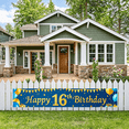 thumbnail image 6 of Blue Backdrop Banner with Golden Glittery Happy 16th Birthday Text Balloons Stars and Gift Elements Birthday Party Decoration Photography Props Party Supplies Backdrop Decorations, 6 of 7