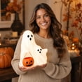 thumbnail image 6 of Halloween Cute Ghost Decor, Resin Ghost Lamp Figurine With Pumpkin Bucket for Spooky Halloween Tabletop Decor, 6 of 7