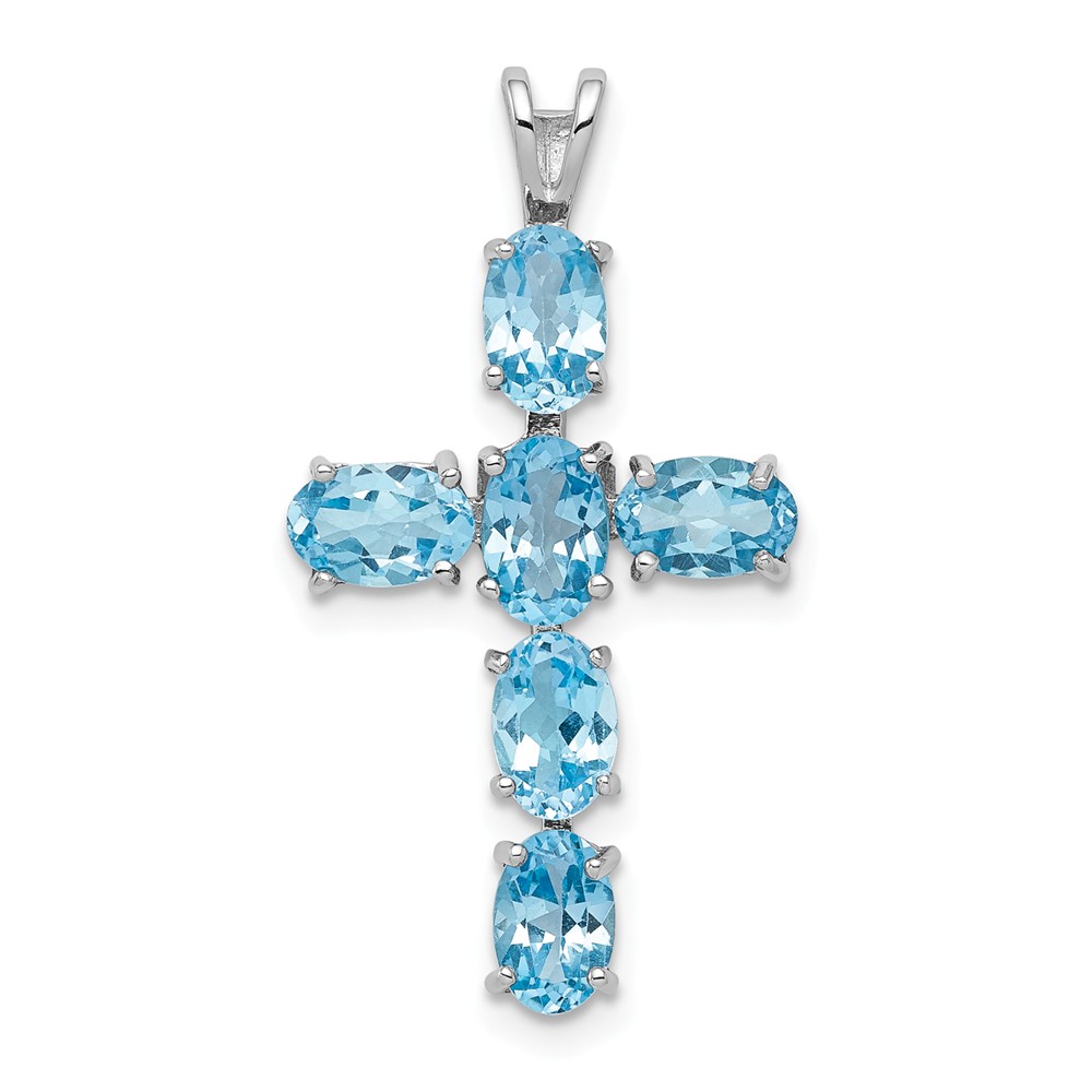 Jewelry Stores Network - Blue Topaz Cross Pendant 28X20mm In 925