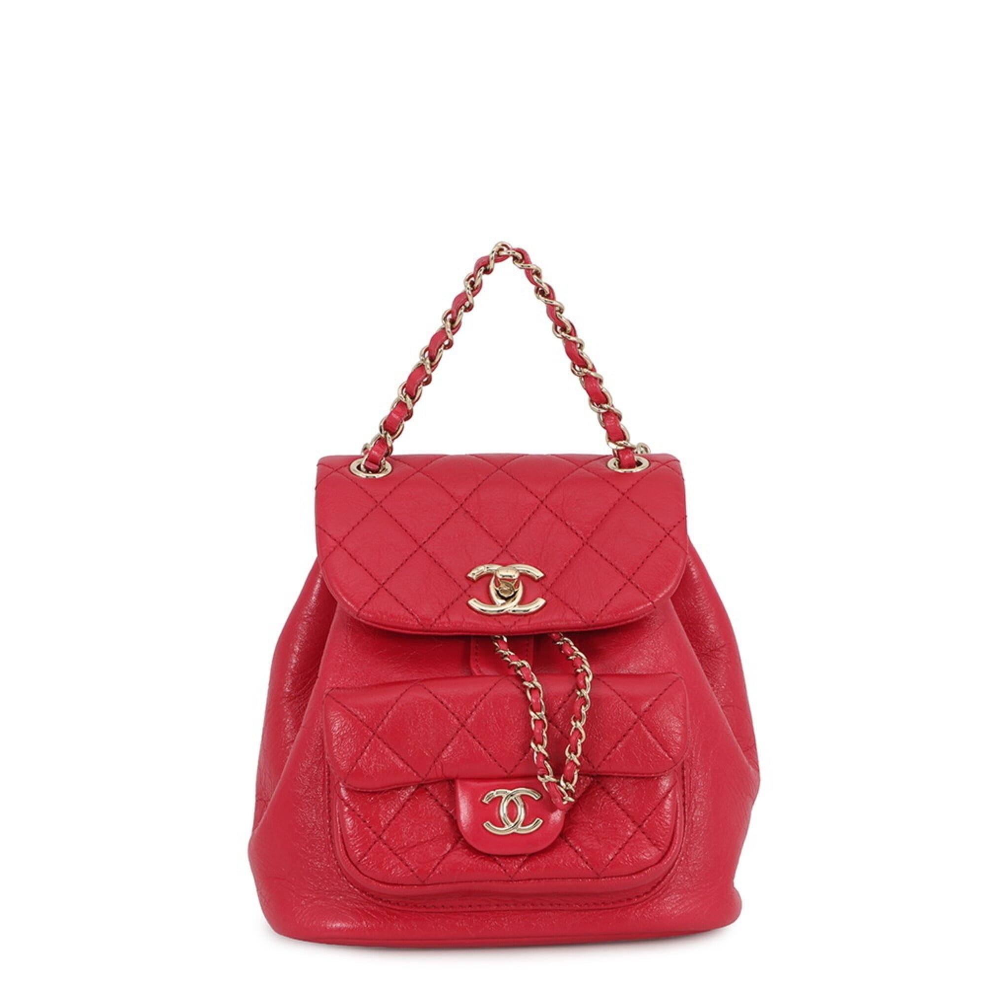 CHANEL Quilted Red Leather Backpack with Chain Strap Chanel Glazed Aged Calfskin Quilted Small Duma Drawstring  main image 3