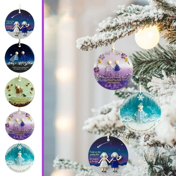 Fwttom Round Sea Glass Friendship Ornaments for Women Friends - Acrylic Best Friend Gifts 2D Hanging Ornaments, Timeless Friendship Gifts for Birthday, Christmas, Thanksgiving, Holiday