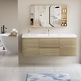 thumbnail image 3 of 60" Floating Bathroom Vanity with Resin Basin & Soft-Close Drawers, Modern Wall-Mounted Oak Cabinet with Open Back for Compact Bathrooms, 3 of 9