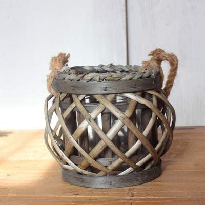YANTON Grey 6" Nautical Wicker Candle Holder TeaYANTON Lantern Beach Wedding Decor Rustic