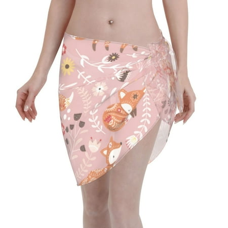 Coaee Beautiful Fox Women s Short Sarongs Beach Wrap Sheer Bikini Wraps Chiffon Cover Ups for Beach  Swimming  Holiday