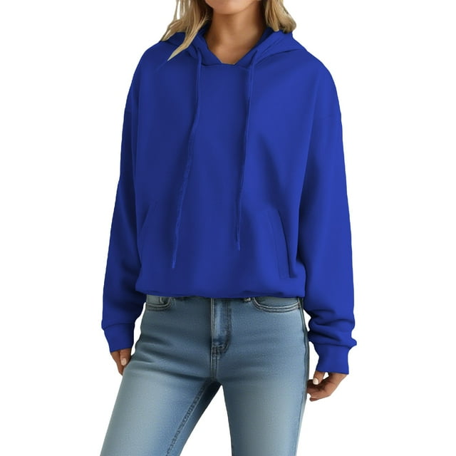 WTXUE Chandails à Capuchon Chandail à Cordon Chandail en Molleton pour Femmes Automne et Hiver Mode Chandail en Molleton Grande Taille Chandails Décontractés Chandail en Molleton Femmes Chandails pour Femmes Chandail en Molleton Bleu P