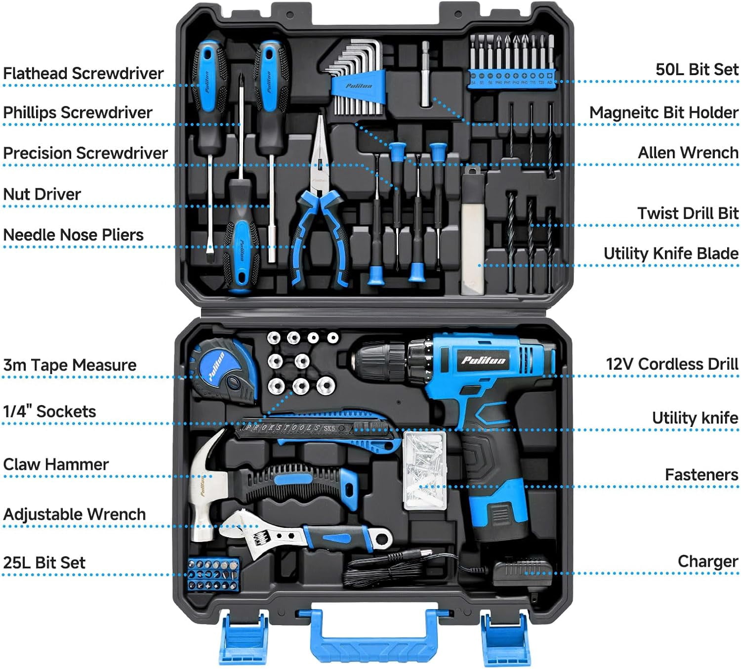 Worx 42-Piece Hand Tool Set with Screwdriver, Hammer, Pliers