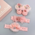 thumbnail image 2 of JAJAHO Newborn Baby Girls Socks With Hairbands 3 Piece Set Infant Girl Crew Socks With Cute Floral Bow Design Cozy Sock, 2 of 3