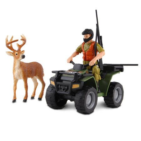RealTree: Hunting Playset - 6 Piece 1:18 Scale W/ Freewheel Vehicle  ATV Buck Hunting Set   Ages 3+