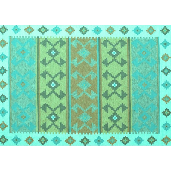 Ahgly Company Machine Washable Indoor Rectangle Southwestern Turquoise Blue Country Area Rugs, 2' x 3'