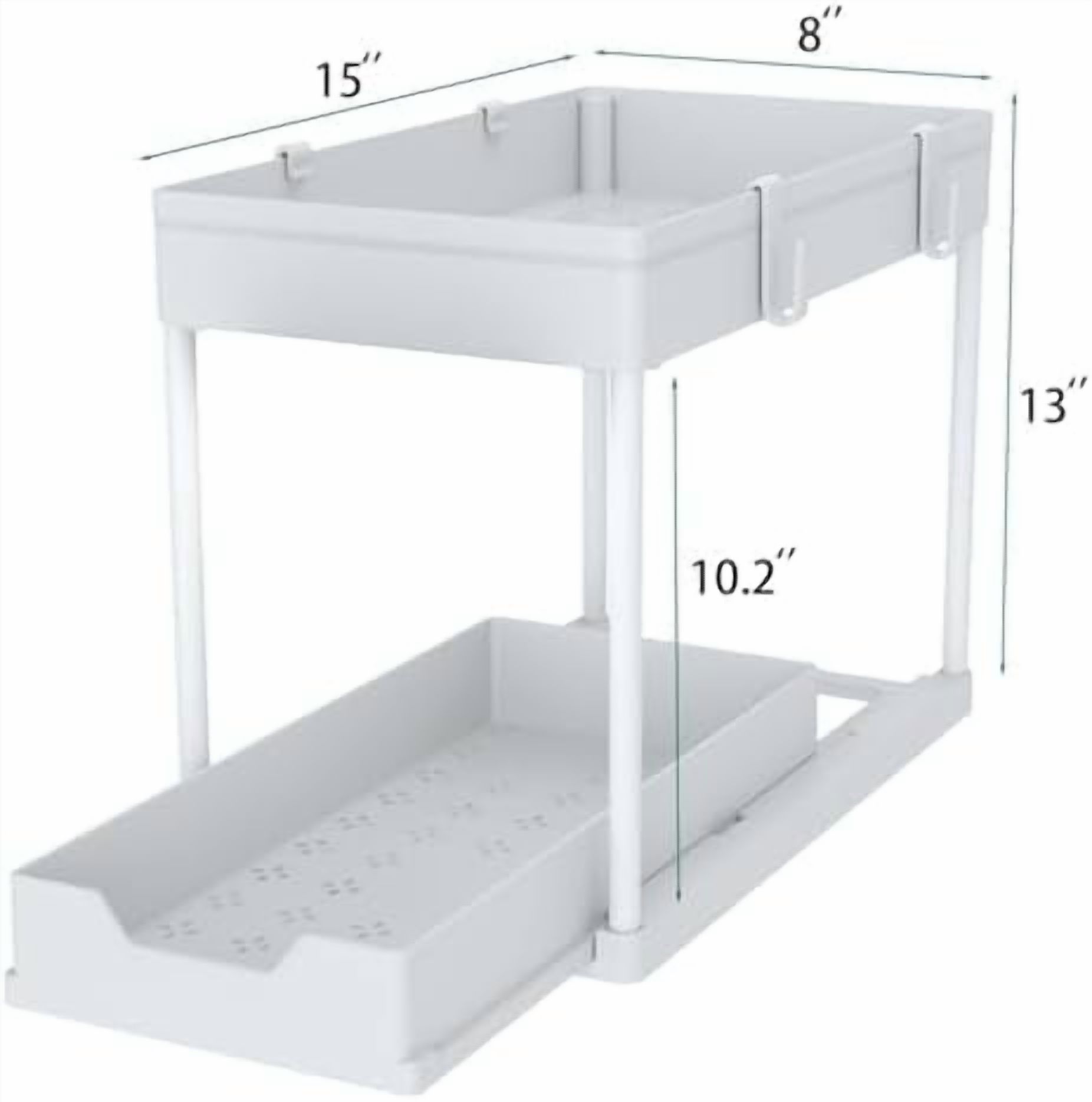 Cabinet, 2 Pack Under Sink Organizer, 2 Tier Sliding Bathroom Kitchen Organizer, Large White ABS Baskets, Easy Install & Clean