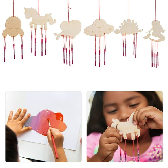 OUNONA 6 Ensembles de Carillons Éoliens Kit d'Artisanat pour Enfants Idée de Forme de Pendentif en Bois Décoratif