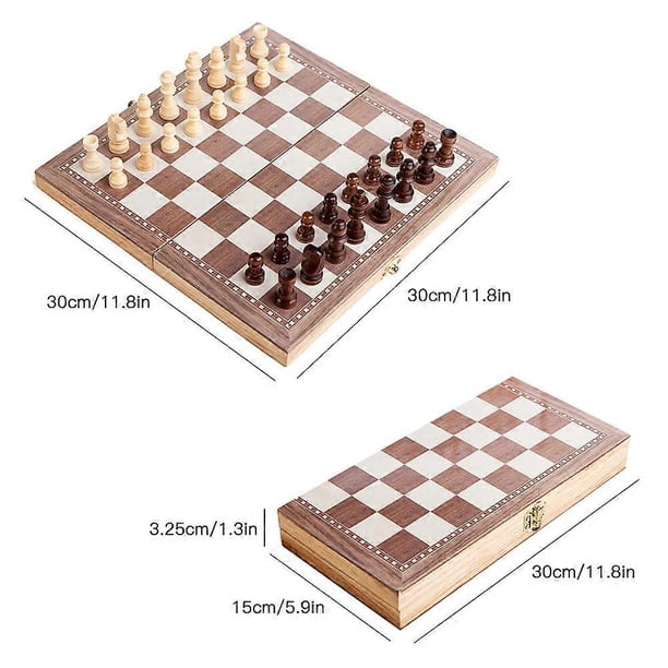 3-in-1 Multifunctional Wooden Chess Set Folding Chessboard Game Travel Games Chess Checkers Draughts and Backgammon Set Entertainment Educational Toys