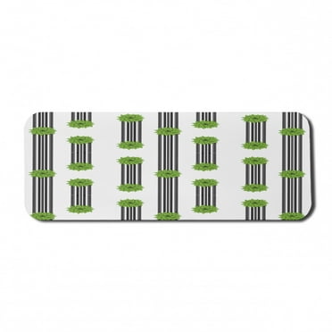 Abstract Computer Mouse Pad, Grunge Pattern Tire Track Silhouettes and Bushes on Plain Backdrop, Rectangle Non-Slip Rubber Mousepad Large, 31" x 12", White Black and Lime Green, by Ambesonne