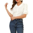 thumbnail image 5 of INSPIRE CHIC Women's Sweet Short Bubble Sleeve Blouse Peter Pan Collar Peplum Tops XS White, 5 of 7