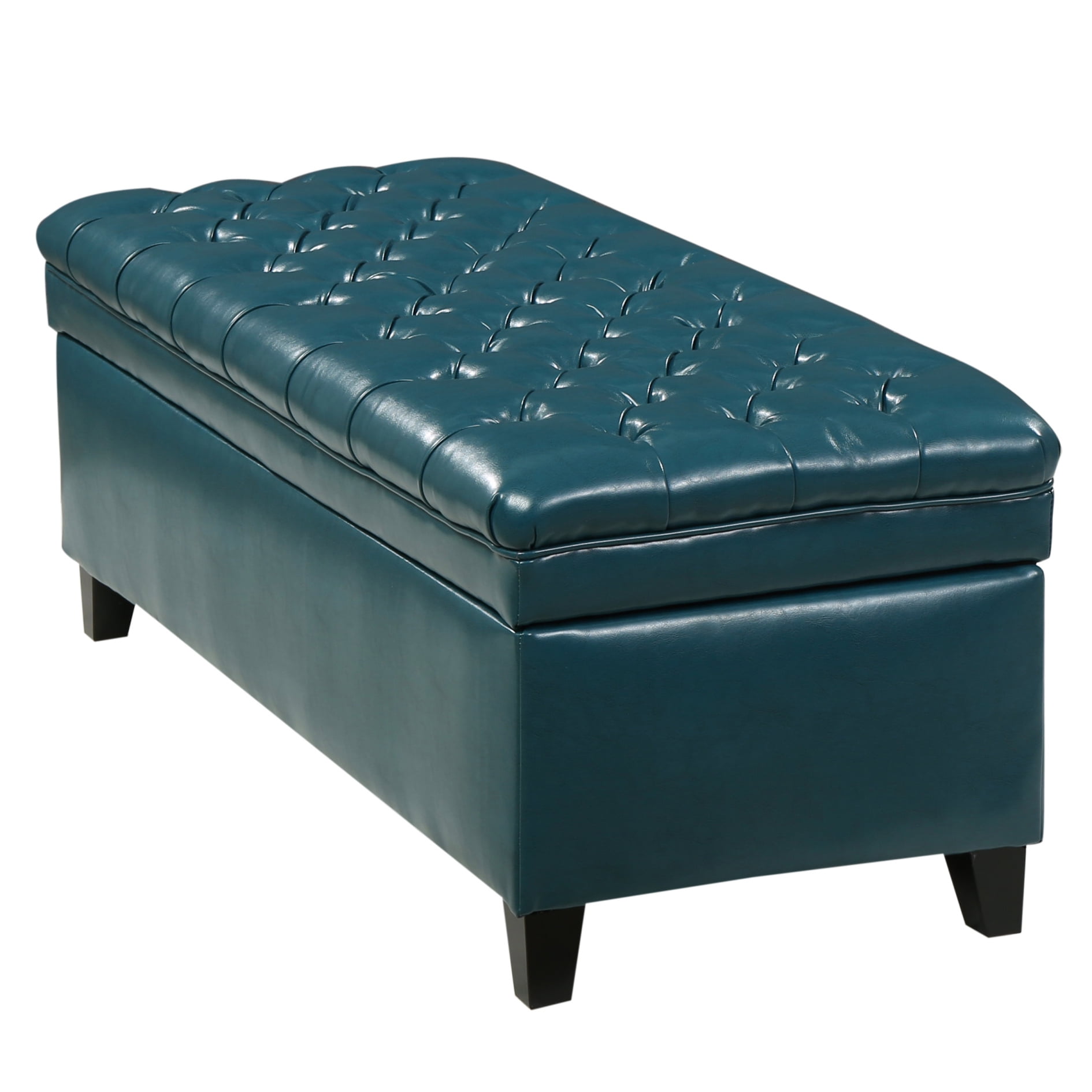 50" Storage Ottoman, Storage Ottoman Bench with Wooden Legs and Safety Hinge, Tufted Entryway Bedroom Bench, Holds up to 330 lb, for Living Room, Bedroom, Teal