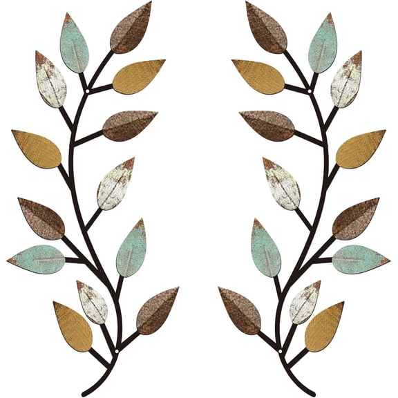 2 Pieces Metal Tree Leaf Wall Decor Vine Olive Branch Leaf Wall Art Living Room, Hallway Wall Decor Outdoor Decoration