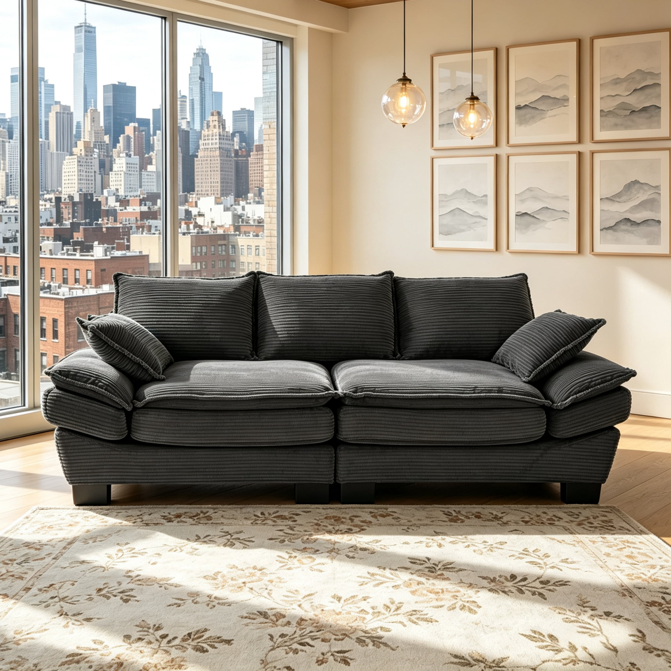 Anpport Corduroy Sofa, 80.5" Oversized Deepseat Loveseat for Living Room, Gray