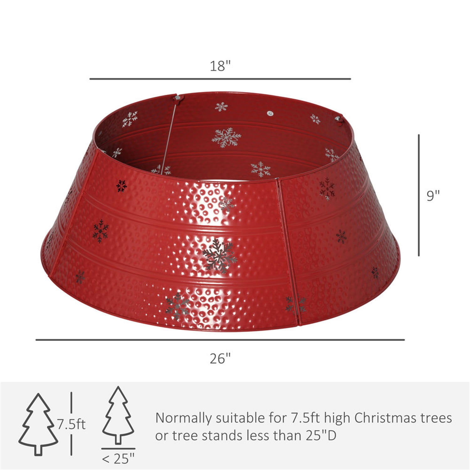 Hommoo Christmas Tree Collar, Steel Tree Ring Skirt, Home Xmas Decoration for Christmas Tree, 26" x 26" x 9", Red