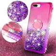 thumbnail image 4 of SOGA Rhinestone Liquid Float Quicksand Cover Cute Phone Case Compatible for Apple iPhone 8 Plus/iPhone 7 Plus Case with Embedded Metal Diamond Ring for Magnetic Car Mounts and Lanyard - Pink on Purple, 4 of 5