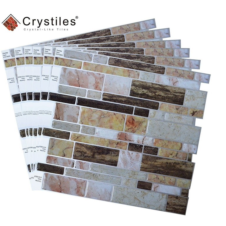 Crystiles Multi-color marbles 10 in. x 10 in. Peel and Stick Vinyl Wall Tile Backsplash (6-Pack)