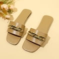 thumbnail image 4 of Wensltd Women's Square Toe Flat Sandals with Metal Chain Summer Casual Fashion Sandals for Daily Outdoor Wear Khaki, 4 of 9