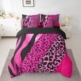 thumbnail image 3 of Manfei Chic Zebra Leopard Print Twin Bedding Sets 7-Piece, Pink Wateroclor Art Bedding Comforter Set, Modern Fashion Abstract Reversible Sheet Sets, Luxury Bedroom Decor, 3 of 8