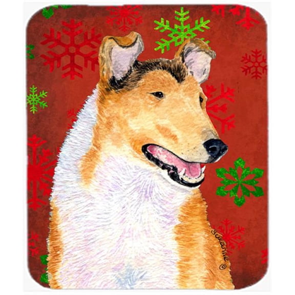 Collie Smooth Red and Green Snowflakes Christmas Mouse Pad, Hot Pad or Trivet