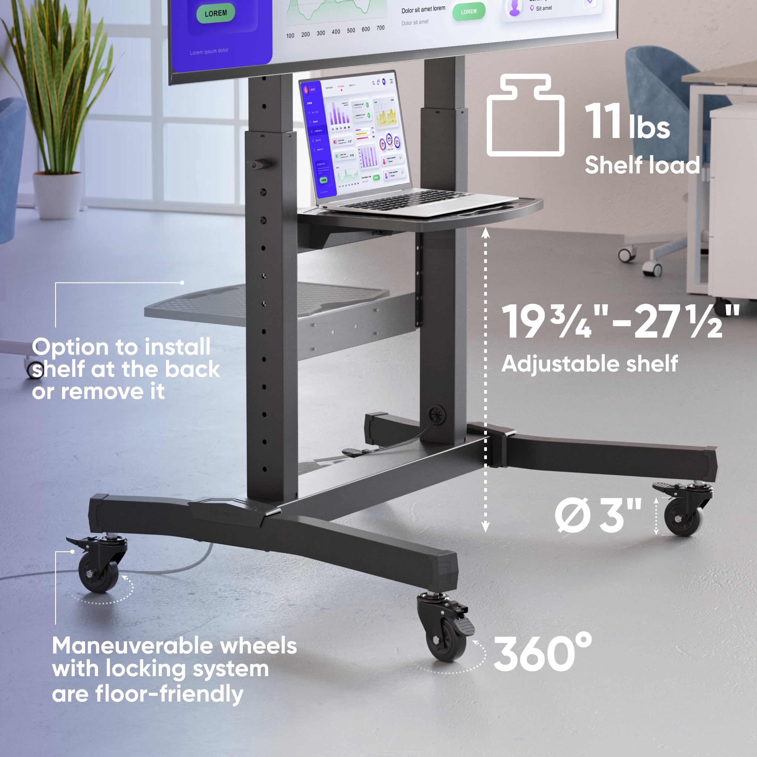 ONKRON Portable TV Stand for 50”-100” TVs up to 265 lbs Adjustable Room TV Stand max VESA 1000x600