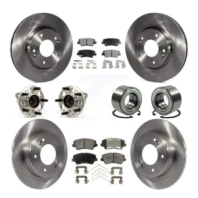 Transit Auto Roulements de Moyeu de Roue avant Arrière Assemblage Rotors de Frein à Disque et Kit de Tampons Semi-Métalliques (10 Pcs) pour Voiture Kia Forte Hyundai Elantra GT Forte5 Koup - Côté Gauche Droit (Passeur) KBB-106394