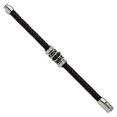 thumbnail image 3 of Stainless Steel Bracelet Men's Leather 9 mm 8.5 in Chisel Antiqued Brushed and Polished Black IP-plated Braided, 3 of 5