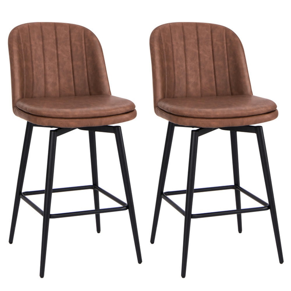 GVN 27 Inch Swivel Bar Stool Set of 2 Counter Height Chair with Padded Seat-Black and Brown, Modern Chair for Dorm, Room, Office GVN 27 Inch Swivel Bar Stool Set of 2 Counter Height Chair with Padded Seat-Black and Brown, Modern Chair for Dorm, Room, Office