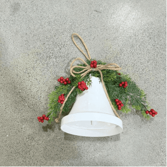 Senfot White Metal Christmas Bell Hanging Ornament with Red Berries for Xmas Tree Front Door Wall Indoor Home Festive Decor